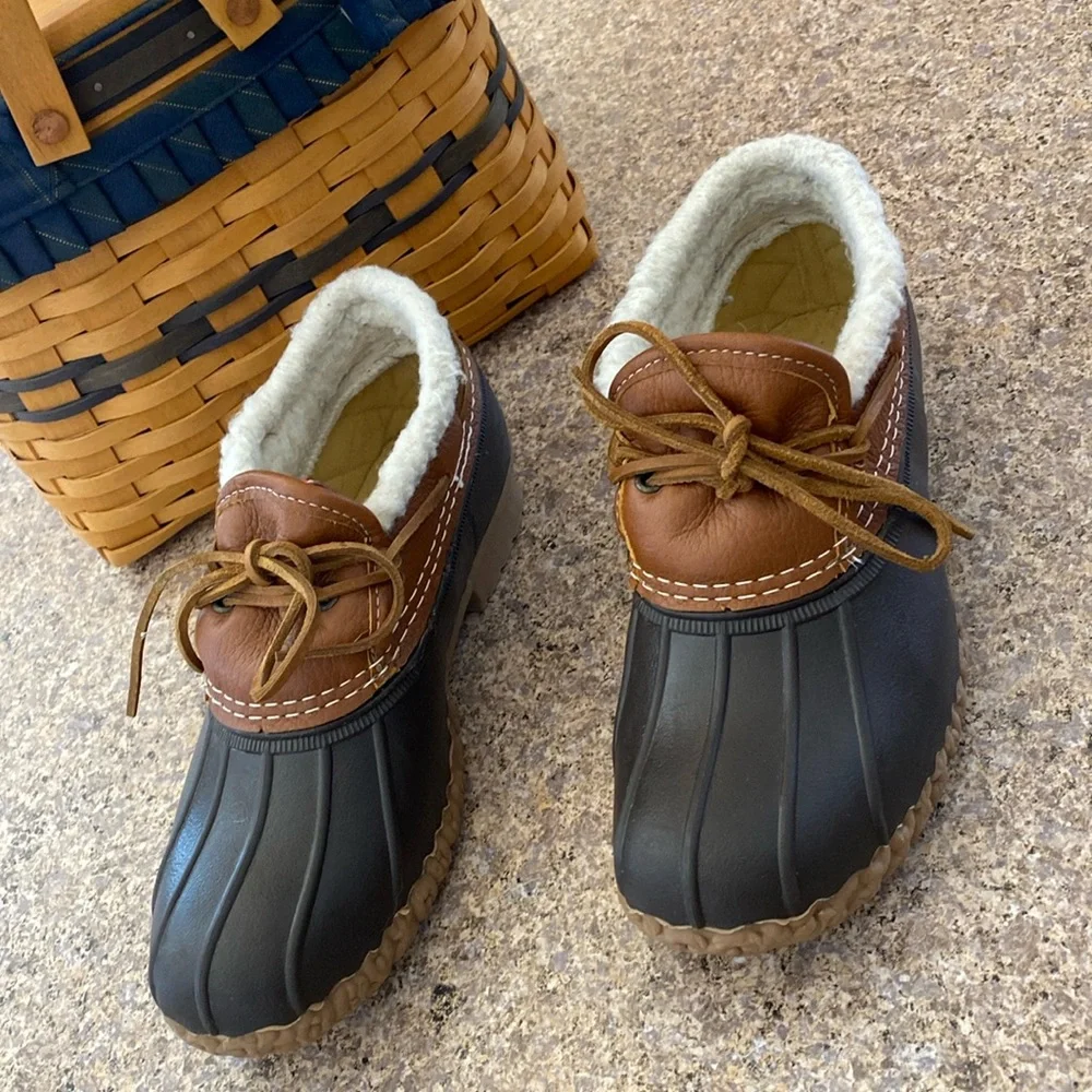 L.L. Bean Lined Upper Rubber Leather  Boots 6M CM Low Duck Boots -No Innersoles